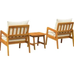 vidaXL Muebles De Jardín-Conjunto bistro con cojín 3 pcs Marrón Madera de Acacia Sólida
