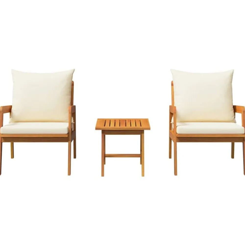 vidaXL Muebles De Jardín-Conjunto bistro con cojín 3 pcs Marrón Madera de Acacia Sólida