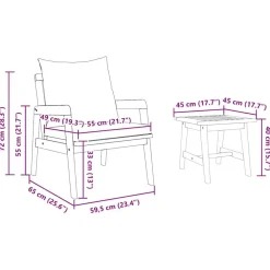 vidaXL Muebles De Jardín-Conjunto bistro con cojín 3 pcs Marrón Madera de Acacia Sólida