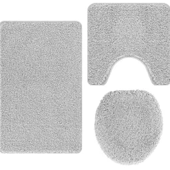 vidaXL Conjunto de alfombra de baño antideslizante 3 pcs PP Gris