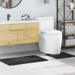 vidaXL Conjunto de alfombra de baño antideslizante 2 pcs Gris oscuro Outlet