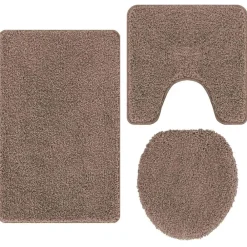 vidaXL Accesorios Para El Baño-Conjunto de alfombra de baño antideslizante 3 pcs Marrón PP