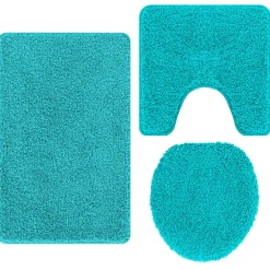vidaXL Conjunto de alfombra de baño antideslizante 3 pcs PP Tuquesa Sale