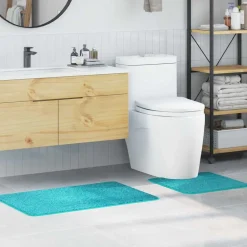 vidaXL Conjunto de alfombra de baño antideslizante 2 pcs PP Tuquesa Online