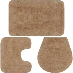 vidaXL Conjunto de alfombrillas de baño de tela 3 piezas Beige
