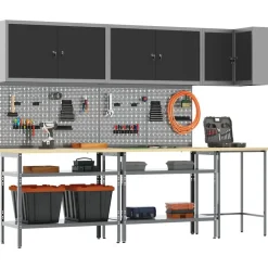 vidaXL Accesorios De Bricolaje-Conjunto de armarios de trabajo con estante 10 pcs y Gris