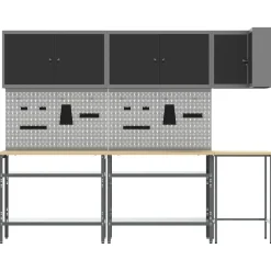 vidaXL Accesorios De Bricolaje-Conjunto de armarios de trabajo con estante 10 pcs y Gris
