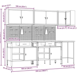 vidaXL Accesorios De Bricolaje-Conjunto de armarios de trabajo con cajón 10 pcs y Gris