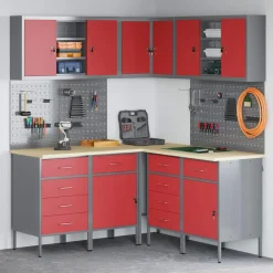 vidaXL Accesorios De Bricolaje-Conjunto de armarios de trabajo con cajón 12 pcs y Gris