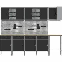 vidaXL Accesorios De Bricolaje-Conjunto de armarios de trabajo con cajón 12 pcs y Gris