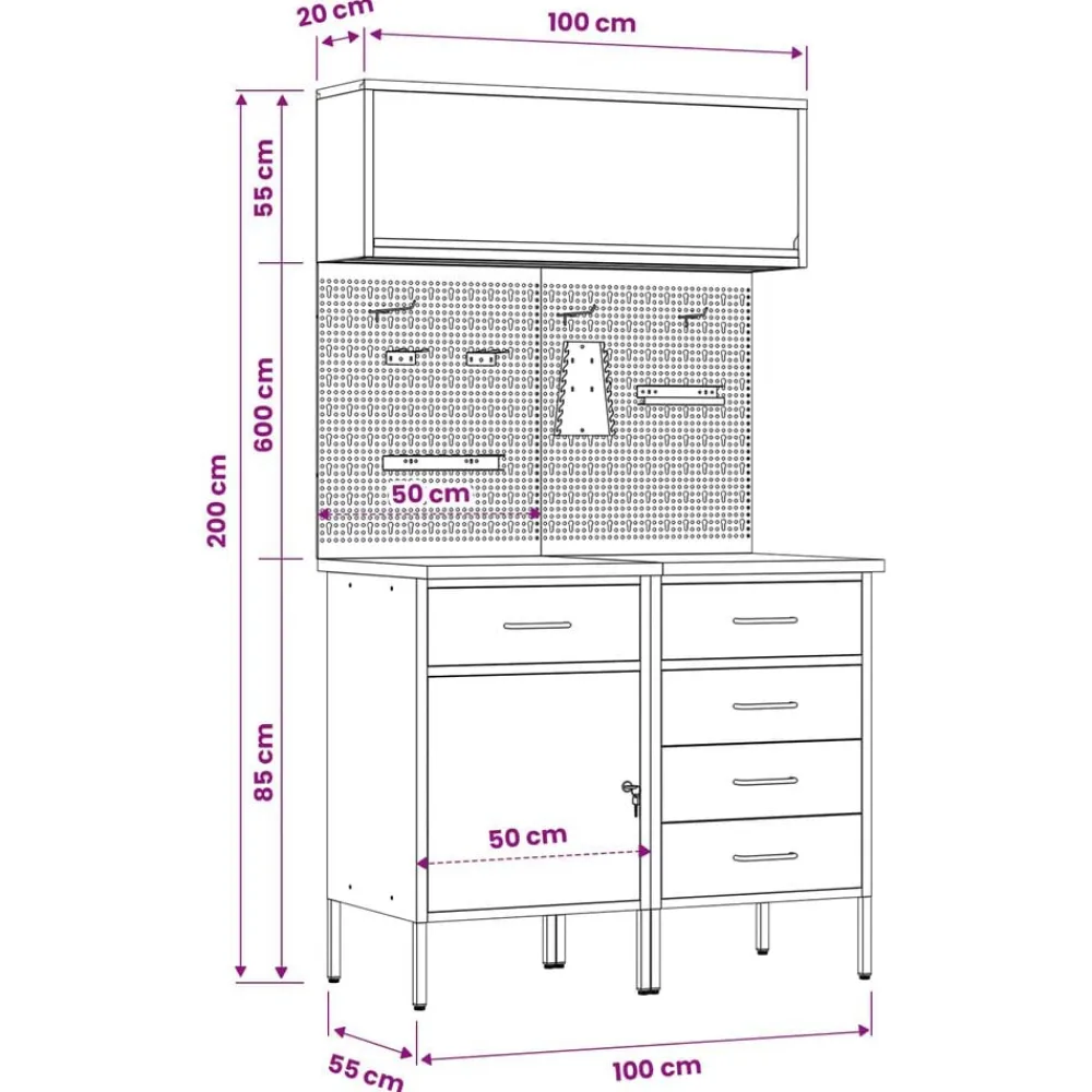 vidaXL Accesorios De Bricolaje-Conjunto de armarios de trabajo con cajón Manual 5 pcs