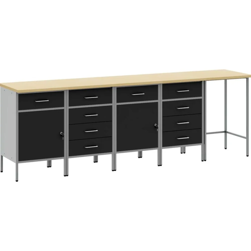 vidaXL Conjunto de armarios de trabajo con cajón 5 pcs y Gris Negro