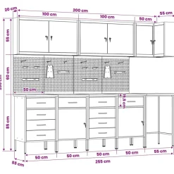 vidaXL Accesorios De Bricolaje-Conjunto de armarios de trabajo con cajón 12 pcs y Gris