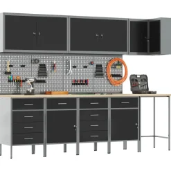 vidaXL Accesorios De Bricolaje-Conjunto de armarios de trabajo con cajón 12 pcs y Gris