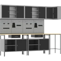 vidaXL Accesorios De Bricolaje-Conjunto de armarios de trabajo con cajón 10 pcs y Gris