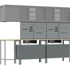 vidaXL Accesorios De Bricolaje-Conjunto de armarios de trabajo con cajón 10 pcs y Gris