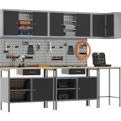 vidaXL Accesorios De Bricolaje-Conjunto de armarios de trabajo con cajón 10 pcs y Gris