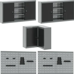 vidaXL Accesorios De Bricolaje-Conjunto de armarios de trabajo con cajón 10 pcs y Gris