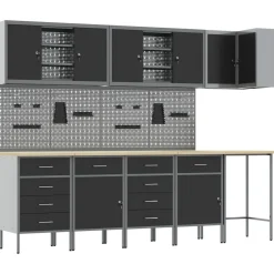 vidaXL Accesorios De Bricolaje-Conjunto de armarios de trabajo con cajón 12 pcs y Gris