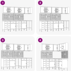vidaXL Accesorios De Bricolaje-Conjunto de armarios de trabajo con cajón 12 pcs y Gris