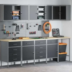 vidaXL Accesorios De Bricolaje-Conjunto de armarios de trabajo con cajón 12 pcs y Gris
