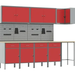 vidaXL Accesorios De Bricolaje-Conjunto de armarios de trabajo con cajón 12 pcs y Gris