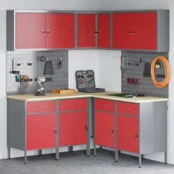vidaXL Accesorios De Bricolaje-Conjunto de armarios de trabajo con cajón 12 pcs y Gris