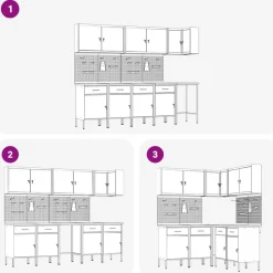 vidaXL Accesorios De Bricolaje-Conjunto de armarios de trabajo con cajón 12 pcs y Gris