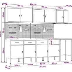 vidaXL Accesorios De Bricolaje-Conjunto de armarios de trabajo con cajón 12 pcs y Gris