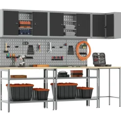 vidaXL Accesorios De Bricolaje-Conjunto de armarios de trabajo con estante 10 pcs y Gris