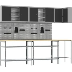 vidaXL Accesorios De Bricolaje-Conjunto de armarios de trabajo con estante 10 pcs y Gris