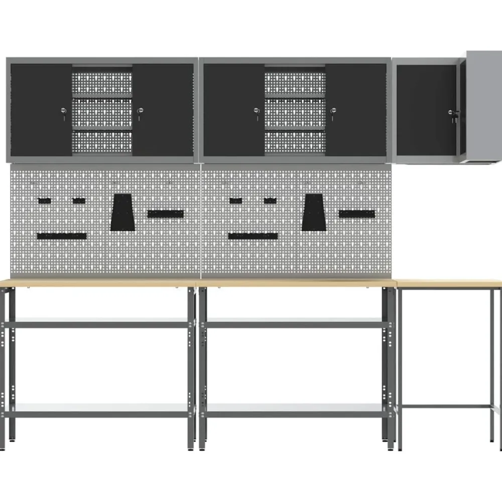 vidaXL Accesorios De Bricolaje-Conjunto de armarios de trabajo con estante 10 pcs y Gris