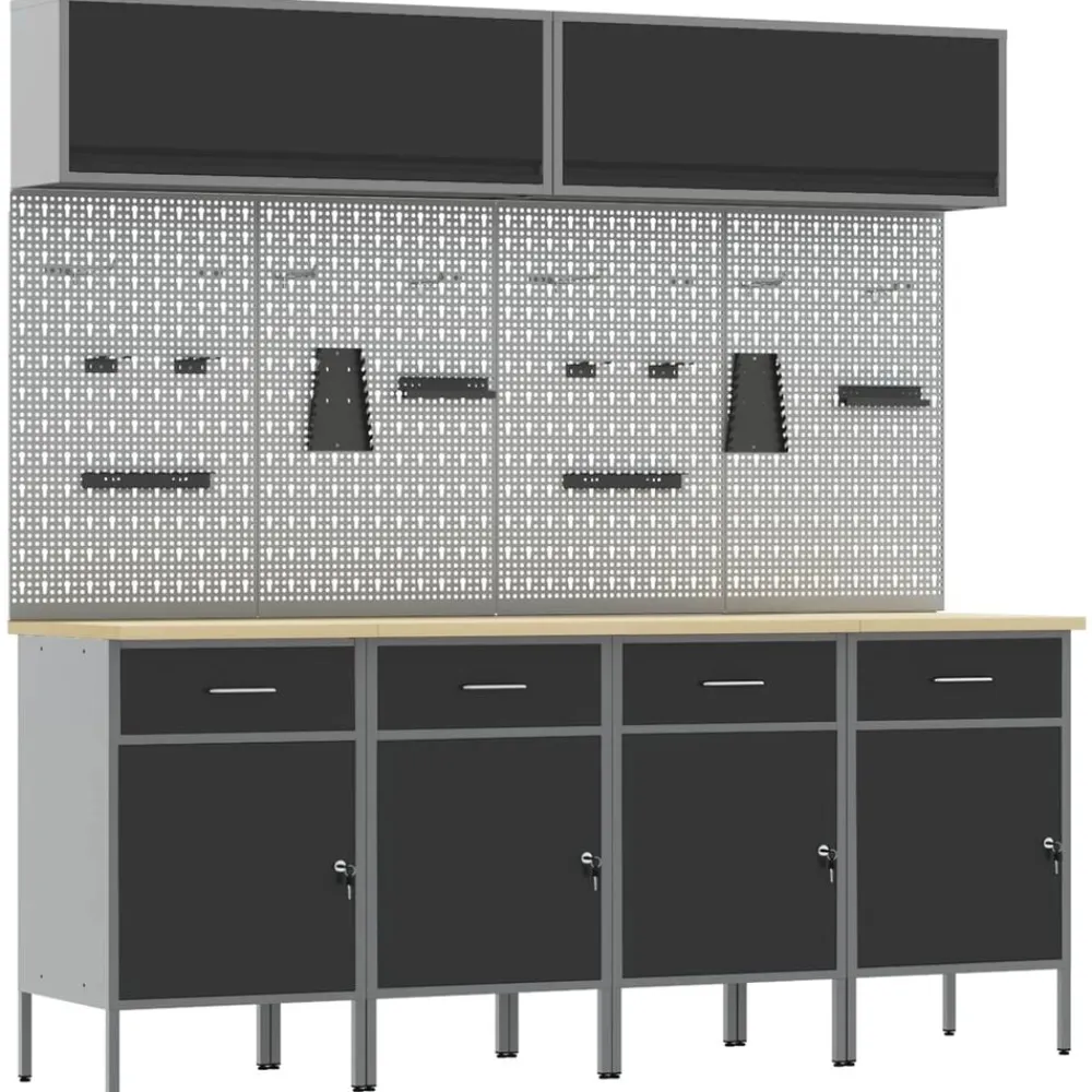 vidaXL Accesorios De Bricolaje-Conjunto de armarios de trabajo con cajón Manual 10 pcs