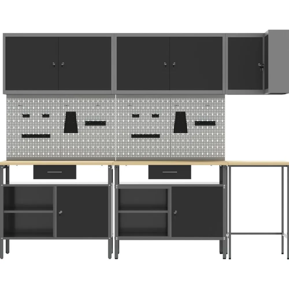 vidaXL Conjunto de armarios de trabajo con cajón 10 pcs y Gris Negro