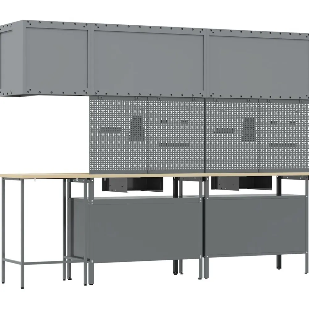 vidaXL Conjunto de armarios de trabajo con cajón 10 pcs y Gris Negro