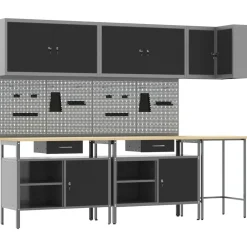 vidaXL Conjunto de armarios de trabajo con cajón 10 pcs y Gris Negro