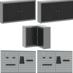 vidaXL Conjunto de armarios de trabajo con cajón 10 pcs y Gris Negro