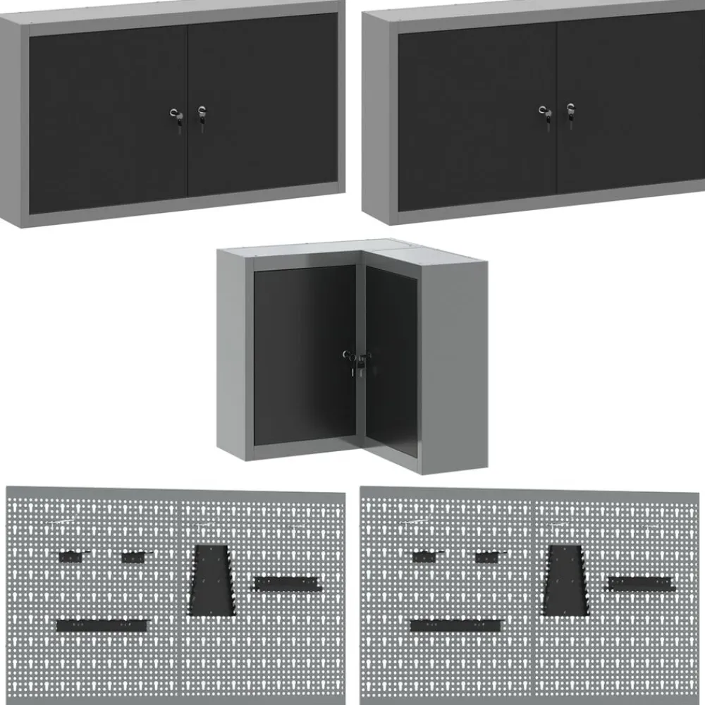 vidaXL Conjunto de armarios de trabajo con cajón 10 pcs y Gris Negro