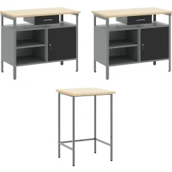 vidaXL Conjunto de armarios de trabajo con cajón 10 pcs y Gris Negro