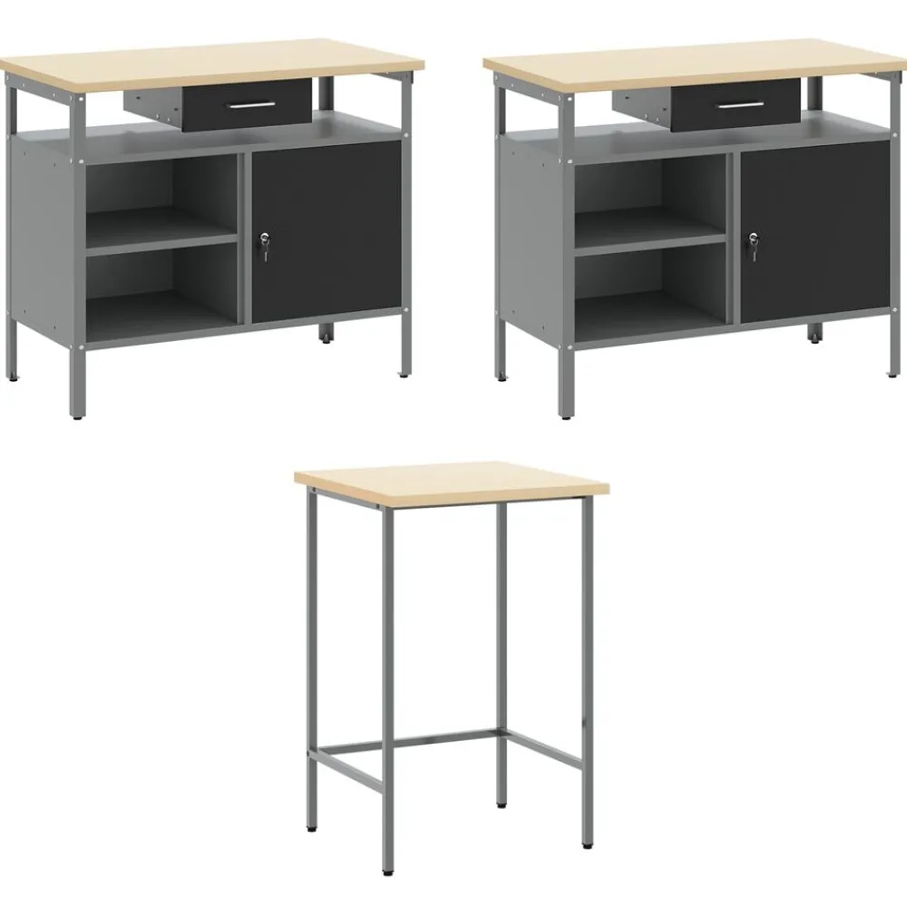 vidaXL Conjunto de armarios de trabajo con cajón 10 pcs y Gris Negro