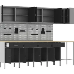 vidaXL Conjunto de armarios de trabajo con cajón 12 pcs y Gris Negro Sale