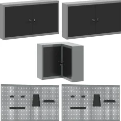 vidaXL Conjunto de armarios de trabajo con cajón 12 pcs y Gris Negro Sale