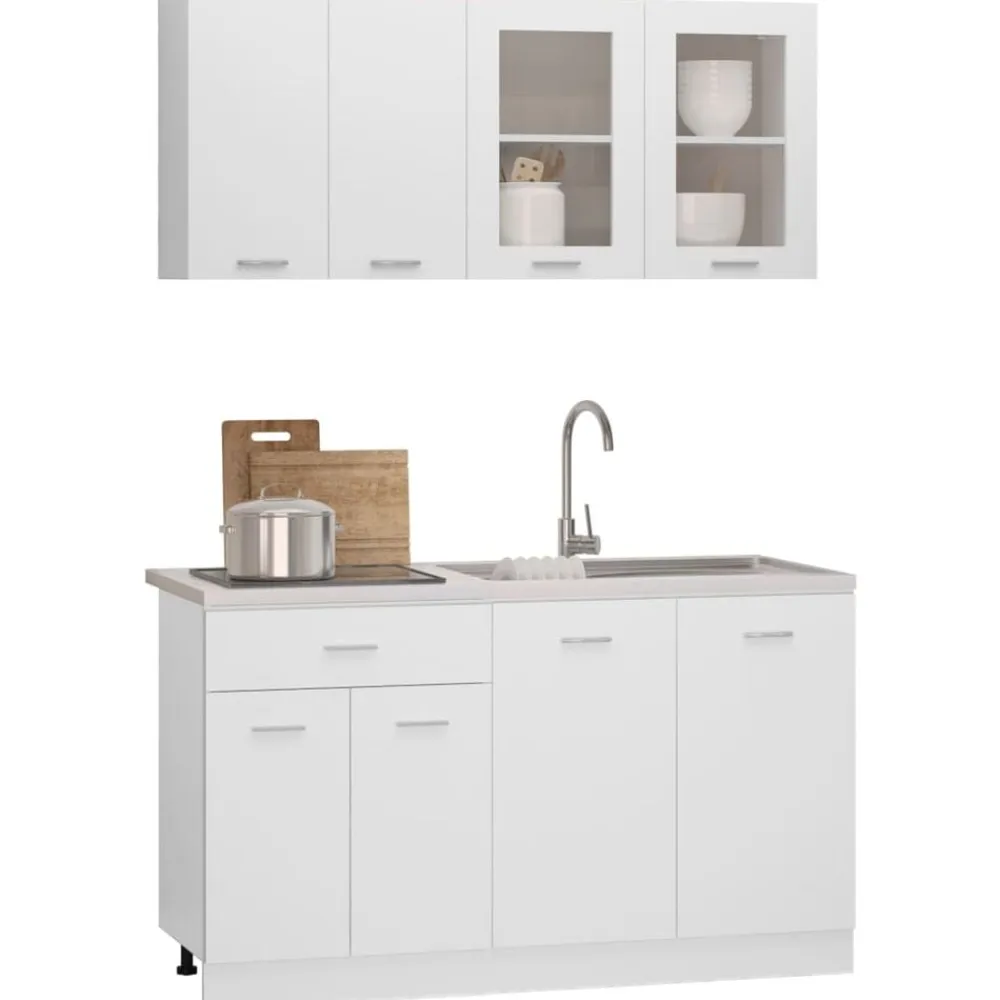 vidaXL Armarios Y Almacenamiento-Conjunto de armarios de cocina de 4 piezas "Lyon" de en madera de ingeniería blanca