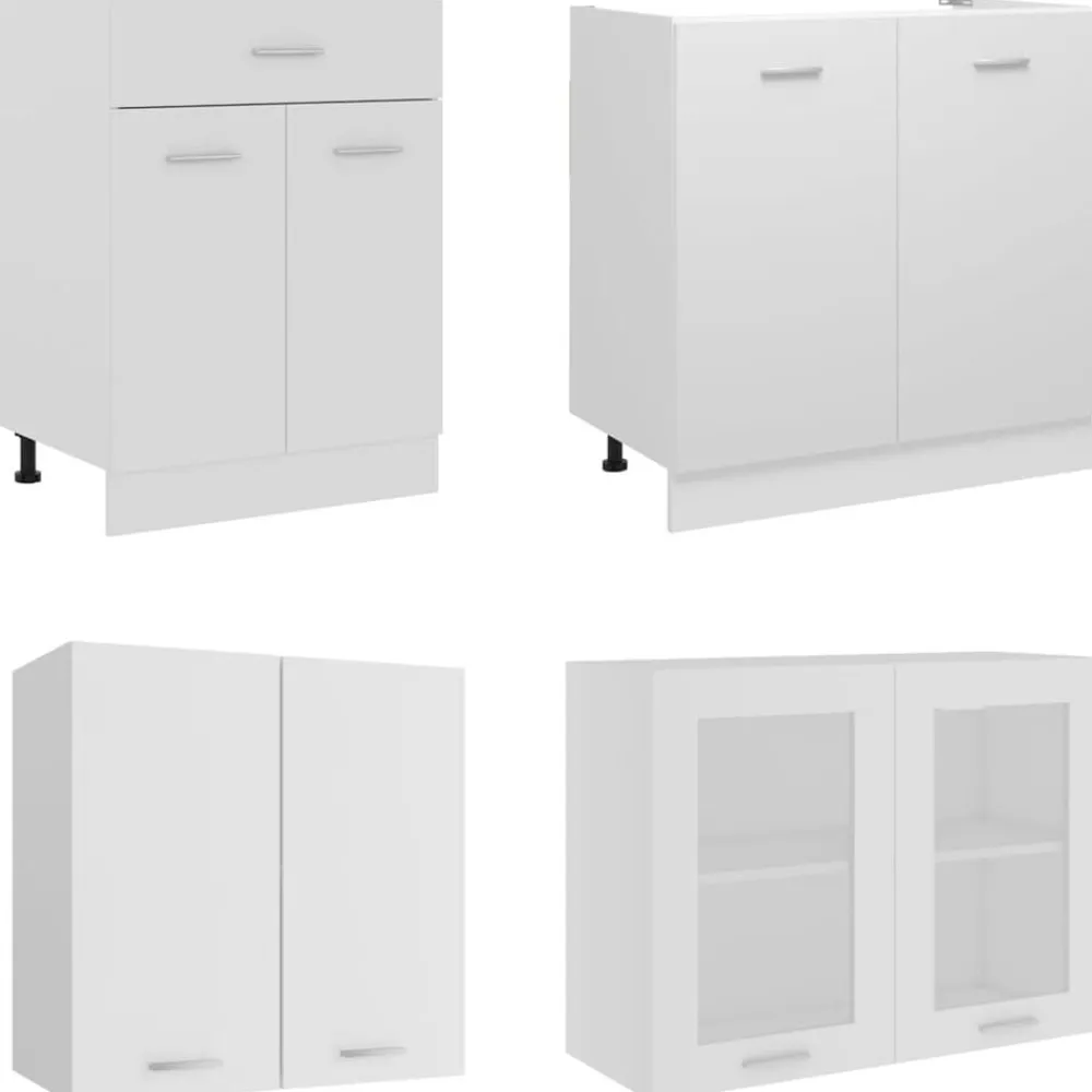vidaXL Armarios Y Almacenamiento-Conjunto de armarios de cocina de 4 piezas "Lyon" de en madera de ingeniería blanca