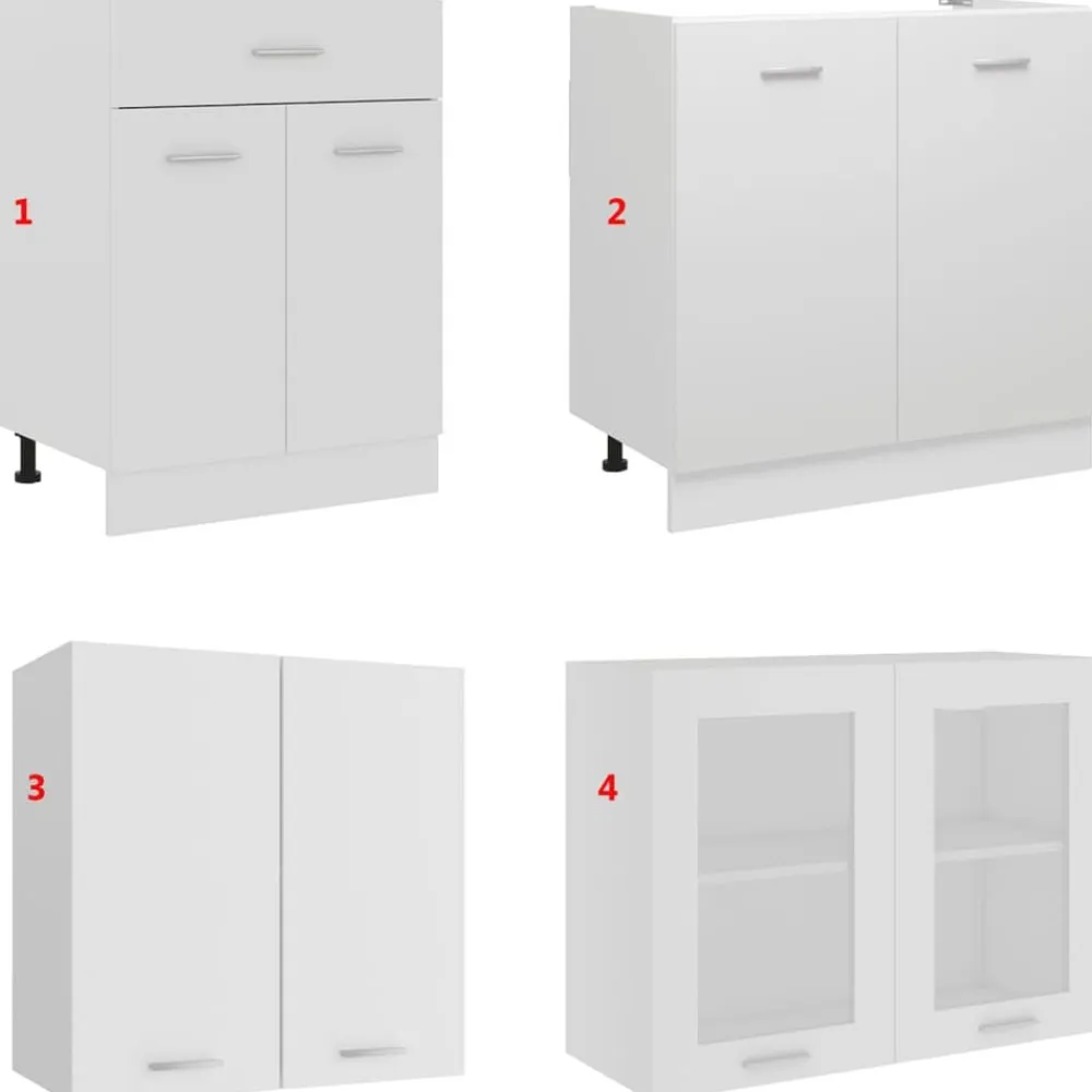 vidaXL Armarios Y Almacenamiento-Conjunto de armarios de cocina de 4 piezas "Lyon" de en madera de ingeniería blanca