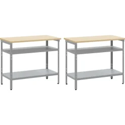 vidaXL Conjunto de banco de trabajo con estante 2 pcs Beige y Gris Discount