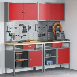 vidaXL Accesorios De Bricolaje-Conjunto de banco de trabajo con cajón 8 pcs y Gris