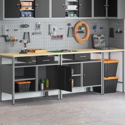 vidaXL Conjunto de banco de trabajo con cajón 3 pcs Rojo y Gris Negro Hot