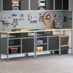 vidaXL Conjunto de banco de trabajo con cajón 3 pcs Rojo y Gris Negro Hot