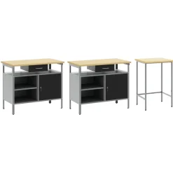 vidaXL Conjunto de banco de trabajo con cajón 3 pcs Rojo y Gris Negro Hot